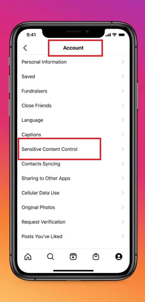 فعال کردن sensitive content control 